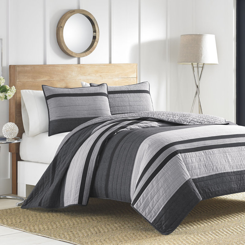 Nautica Vessey Grey Cotton Reversible Quilt, Twin Quilt