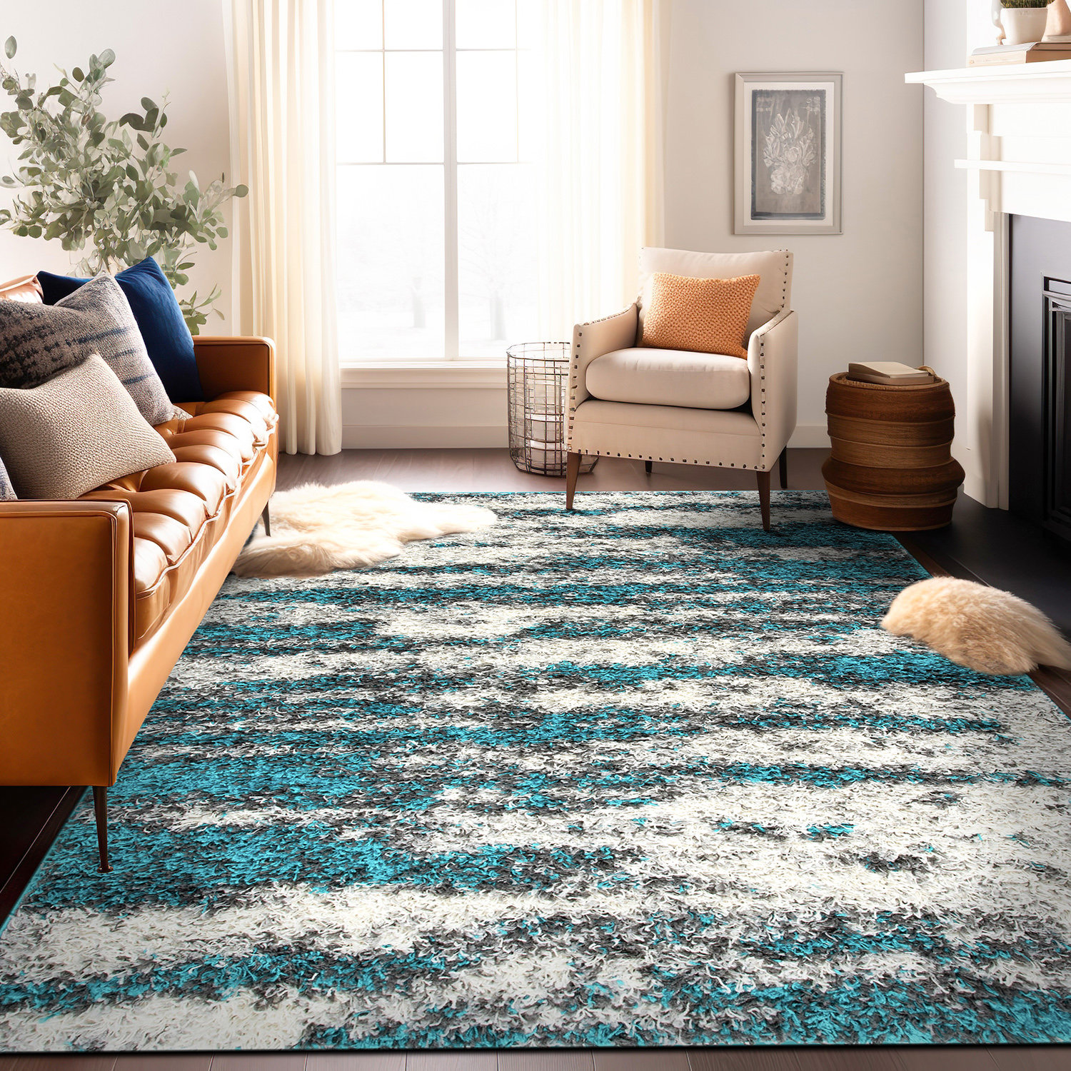17 Stories Solana Shag Turquoise/Gray/Ivory Area Rug & Reviews - Wayfair  Canada