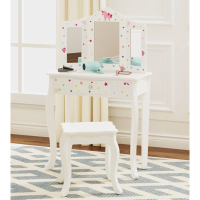 Kids Vanity Set With Mirror,White by Harriet Bee