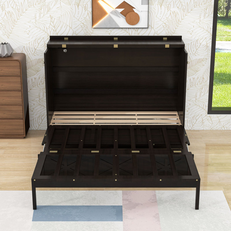 Lit escamotable avec tiroirs et USB Murphy, Espresso brossé