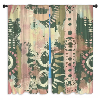 Rideaux de fenêtre abstraits à motif tribal obscurcissant et obscurcissant - 2 panneaux