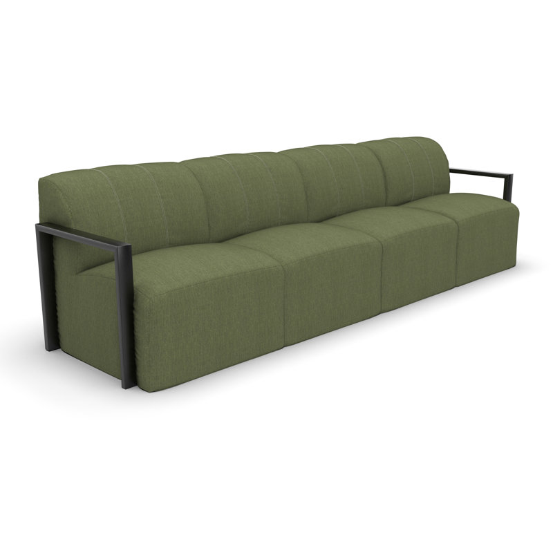 Canapé d'angle modulaire moderne en aluminium à structure ouverte, grand format, 4 pièces, avec coussins Sunbrella