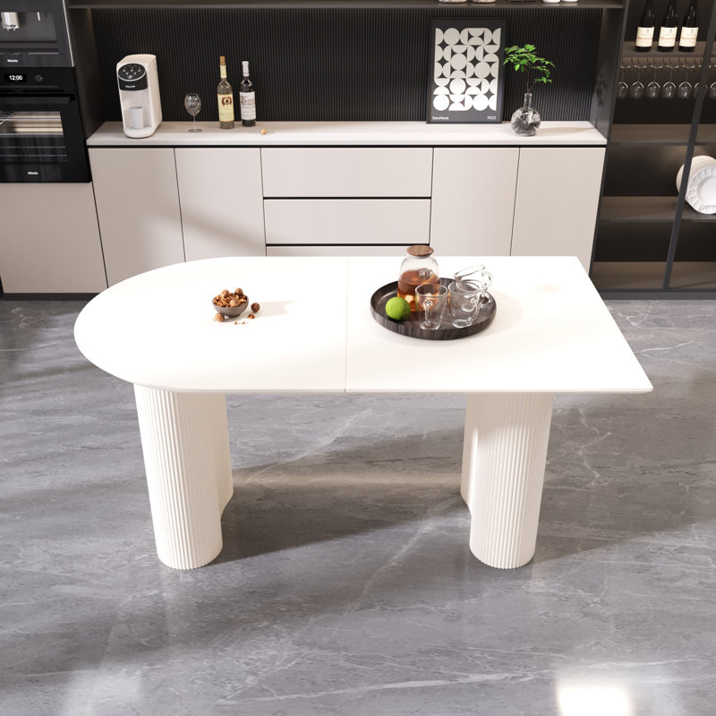 Table de salle à manger 63 po en MDF moderne de style crème et table d'appoint irrégulière 63 po