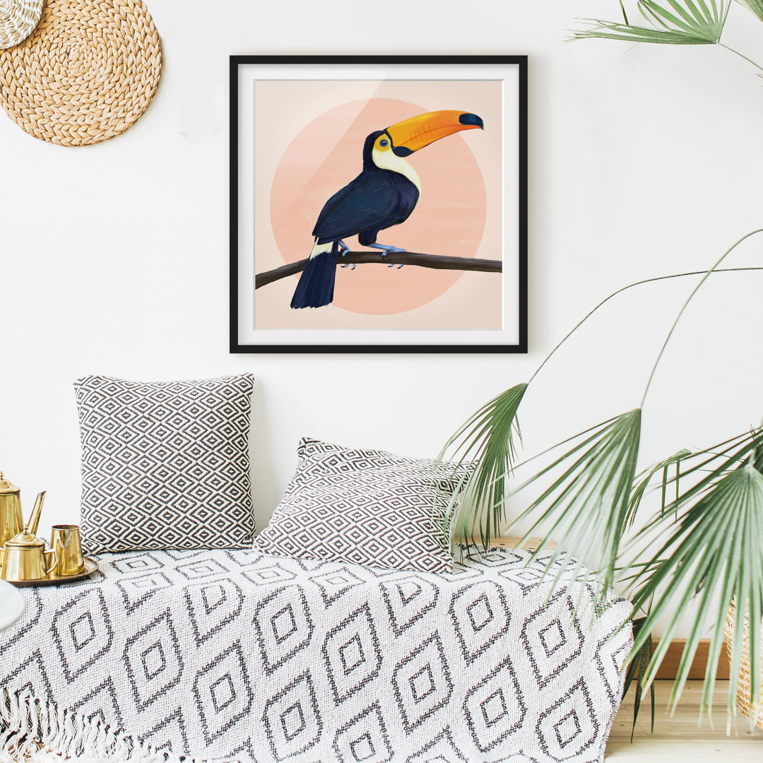 Gerahmtes Plakat-Illustrations-Vogel-Tukan-Pastell