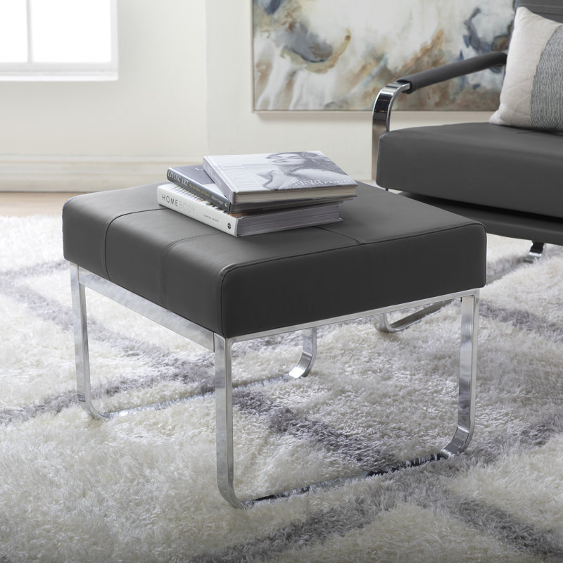 Jaymiah 23.5'' Wide Faux Leather Rectangular Ottoman, Faux cuir gris