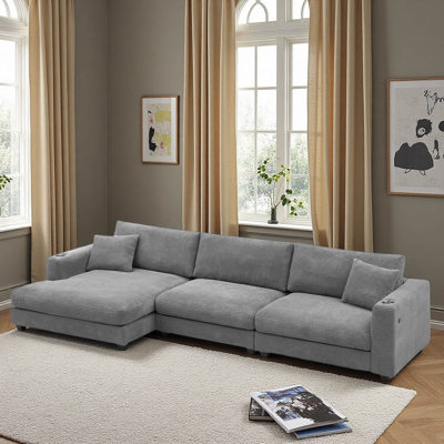 134*54"Oversized Corduroy Sectional Sofa,L Shaped Cloud Couch With USB Charging Port,Cup Holder,Deep Seat Sofa Bed With 50" Chaise,Comfy Indoor Furniture For Living Room