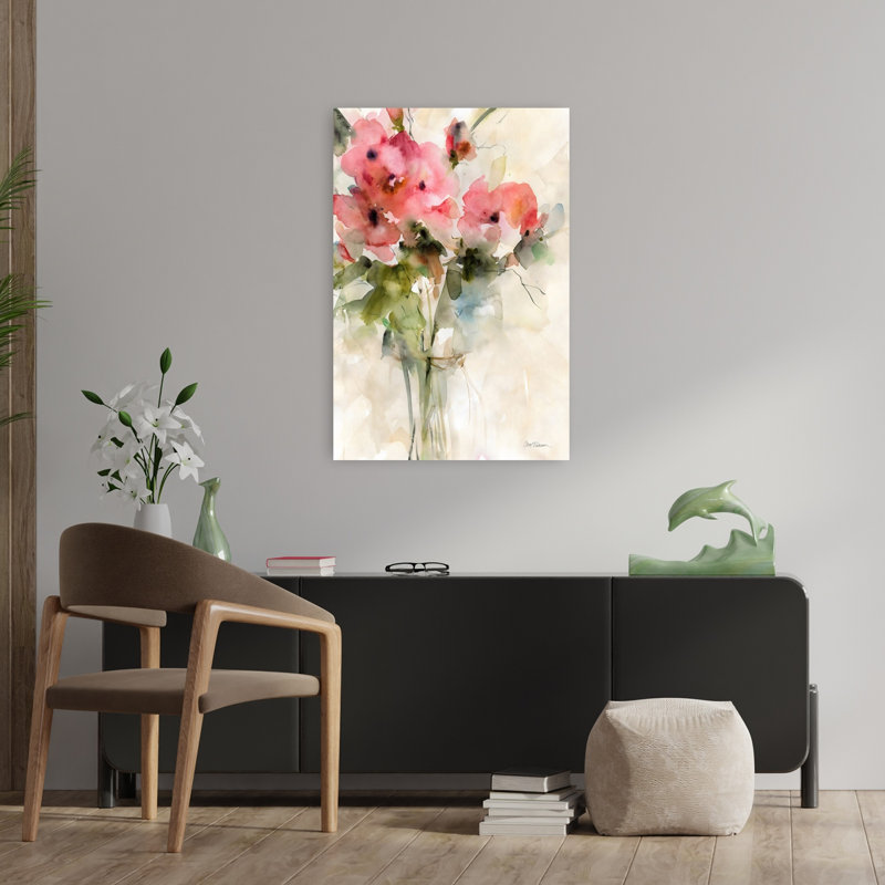 Décontracté Bouquet I, contemporain, élégant, moderne, hortensia, pivoine, nature, printemps, art mural, H 36 po x l 24 po