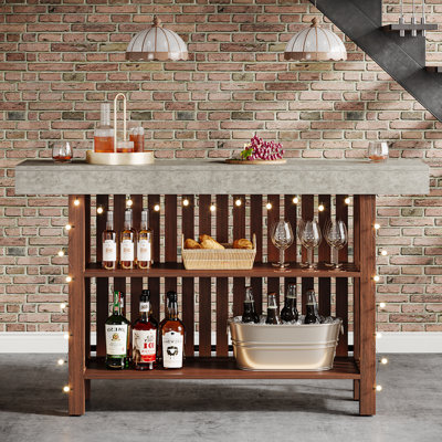 Modern 2-Tier Bar Table Footrest Home Bar Unit Corner Mini Coffee Bar Cabinet Kitchen Pub