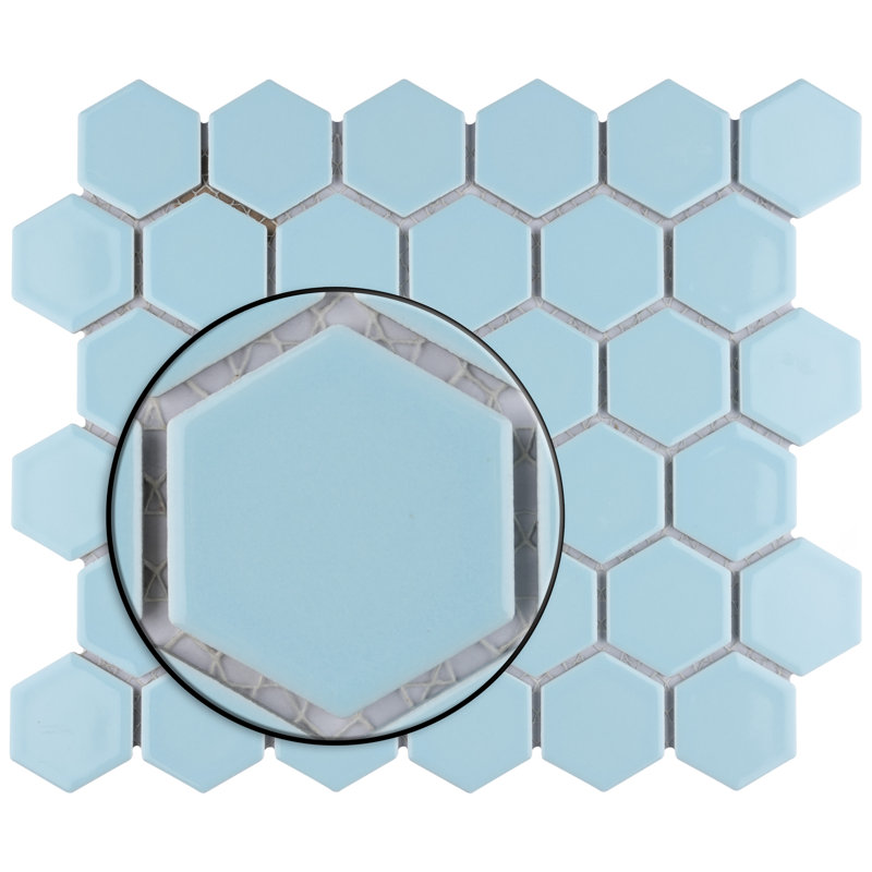 Hudson Due 2.2" x 2.2" Hex Porcelain Mosaic Floor And Wall Tile, Cashmere Blue