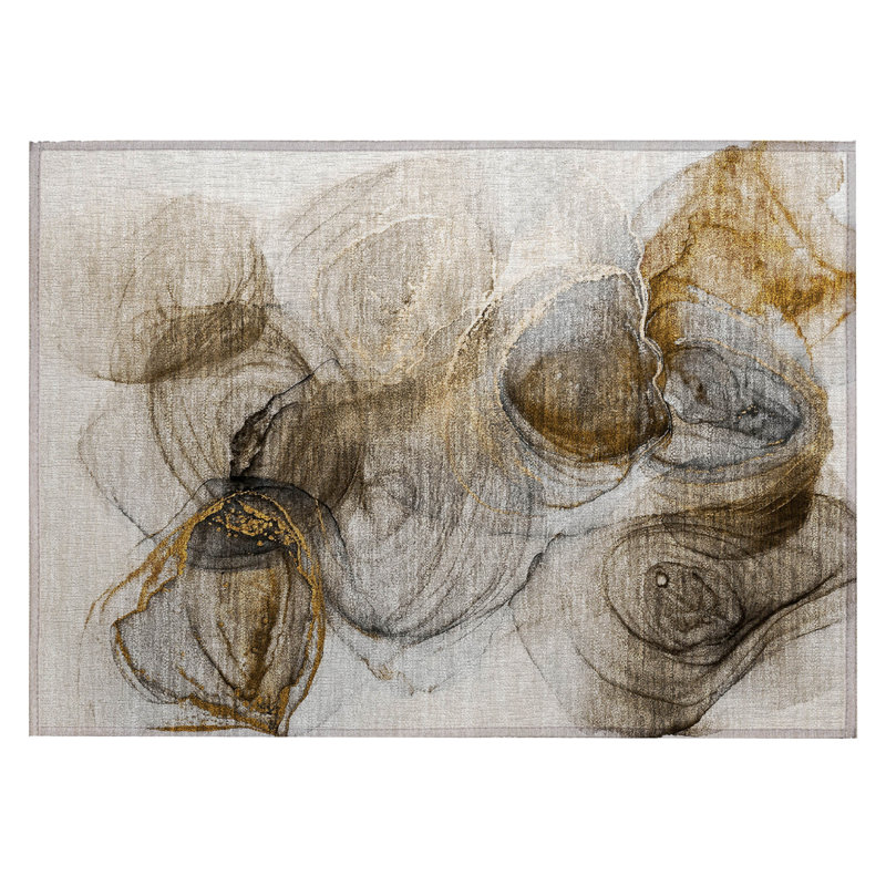 2' X 3' Brown Abstract Washable Non Skid Indoor Outdoor Area Rug