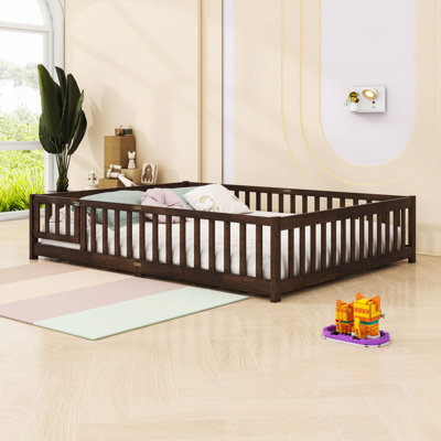 Queen Size Floor Bed With Guardrails And Slats by Harriet Bee