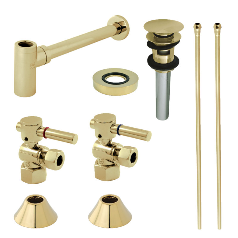 Kingston Brass Trimscape Contemporary Plumbing Sink Trim Kit with Bottle Trap and Overflow Drain, Polished Brass