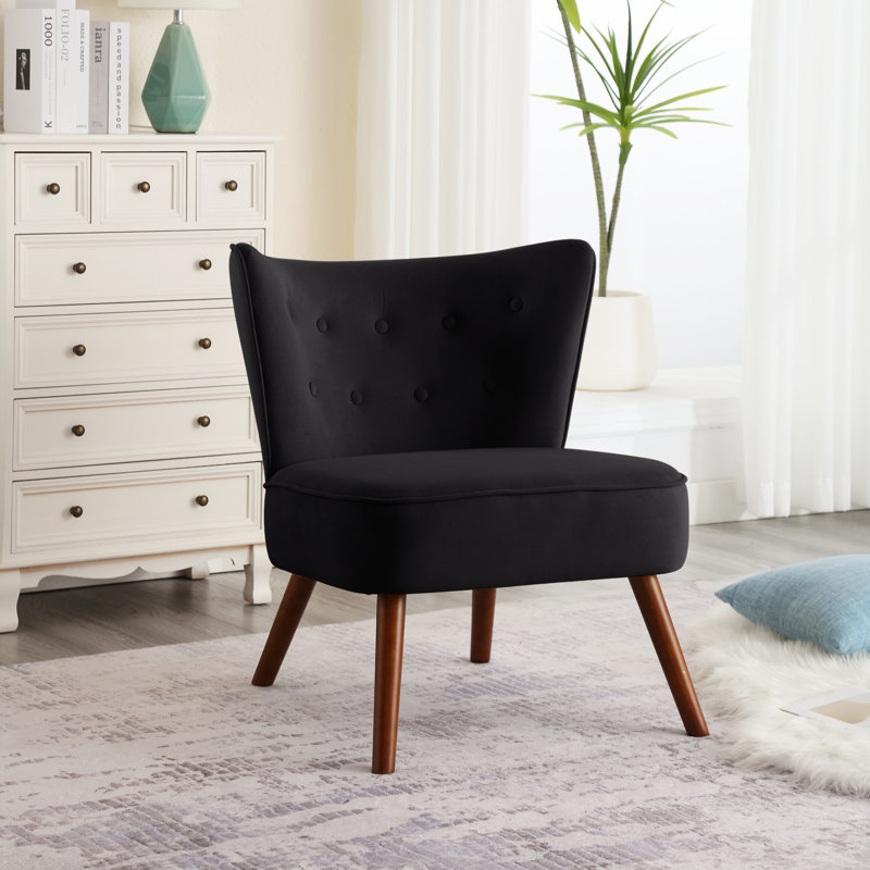 72cm W Velvet Upholstered Armchairs & Accent Chairs with Solid Wood Legs, Black