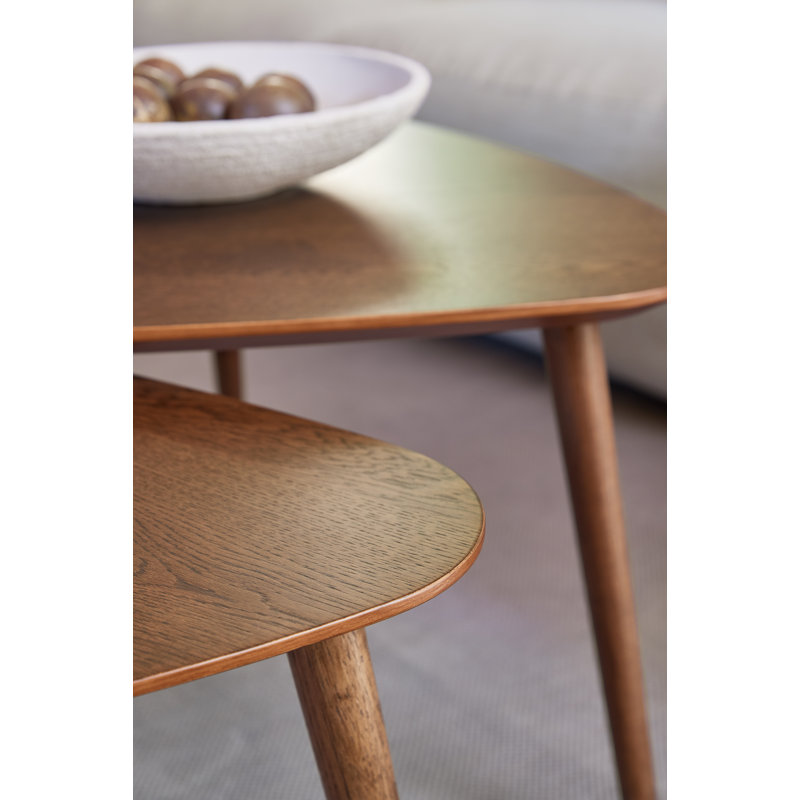 Nest of 2 Tables Triangular 39x27" and 27x20", Brown Wood