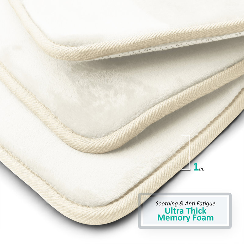 Ultra Soft and Absorbent Memory Foam Bath Rug Set with Non-Slip Backing, White, Small: 24" L x 17" W