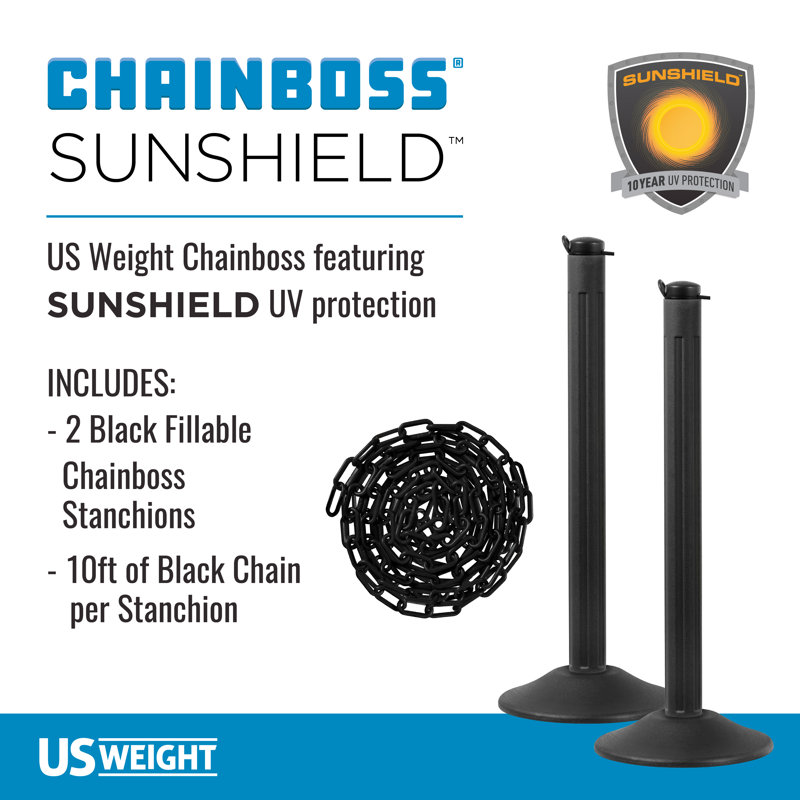 Poteau de sécurité noir ChainBoss avec chaîne noire de 10 pi - Base remplissable, Noir