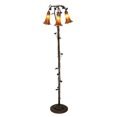 58" High Amber Tiffany Pond Lily 3 Light Floor Lamp