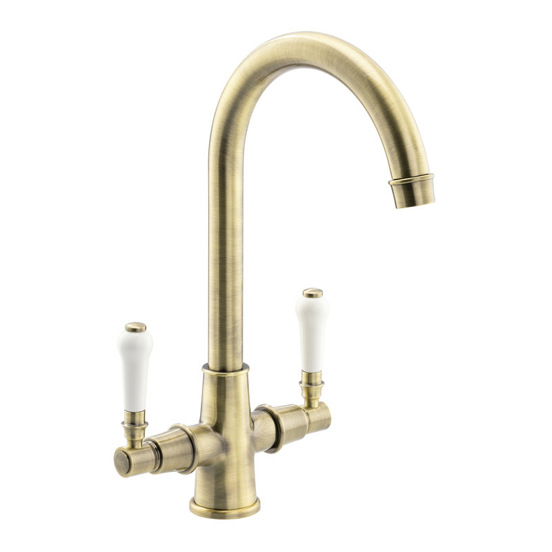 Abode Keswick Traditional Dual Handle Monobloc Tap, Brushed Brass