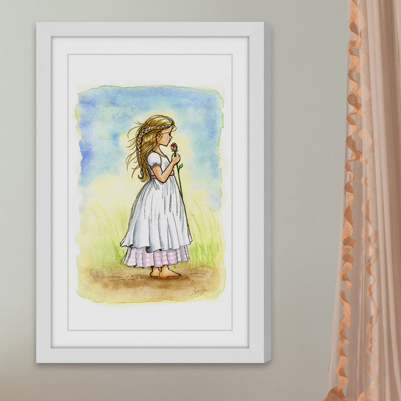 «Rose Girl», reproduction encadrée, H 18 po x l 12 po x P 1,5 po, Blanc / Jaune