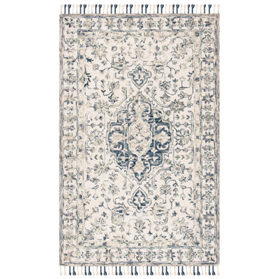 Arkadijus Oriental Hand-Tufted Wool/Cotton Ivory/Blue Area Rug