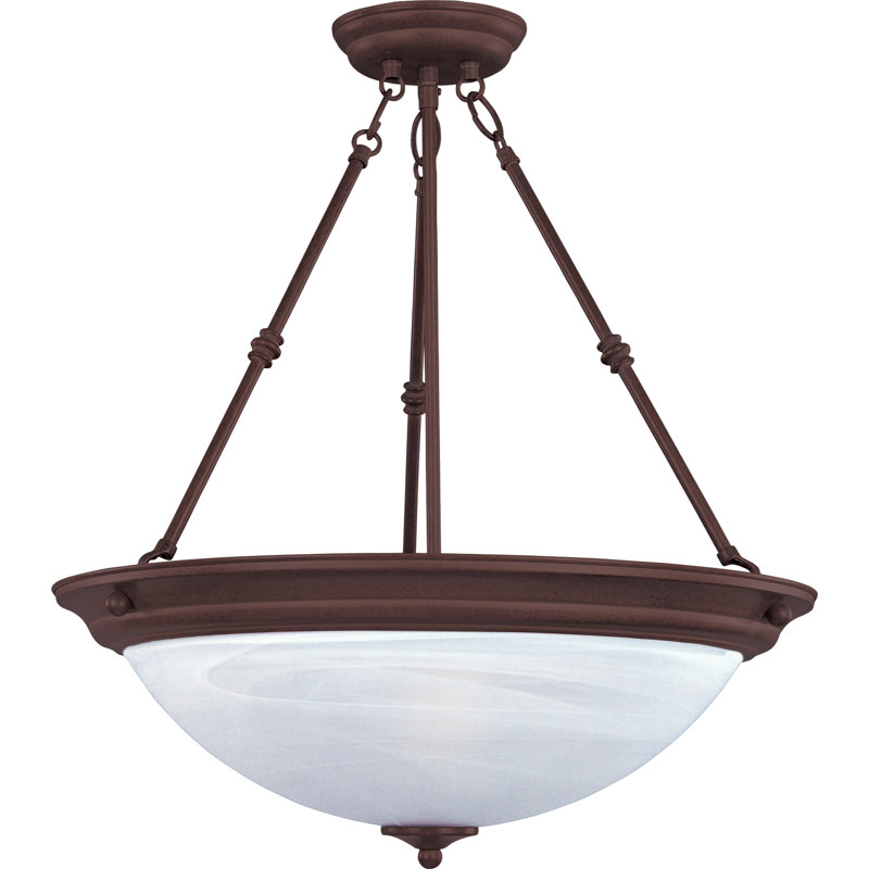 15" Marble and Oil Rubbed Bronze Glass Bowl Pendant Light