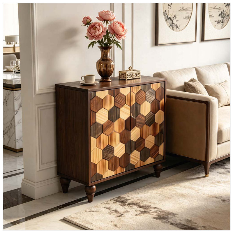 Buffet 30,31 "avec motif en nid d'abeille, armoire d'appoint moderne, Marron antique