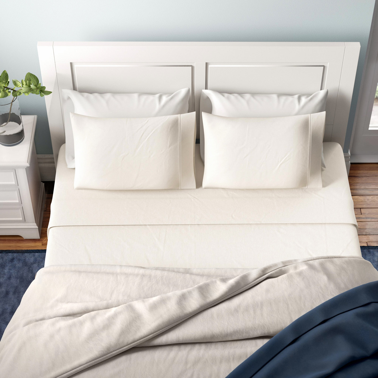 Frazier 100% Linen Machine Woven Sheet Set, Eggshell White, King Sheet Set with 2 Pillowcases