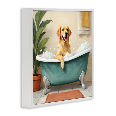 Bubble Bath Labrador Dog Framed Giclee, design by Kim Allen