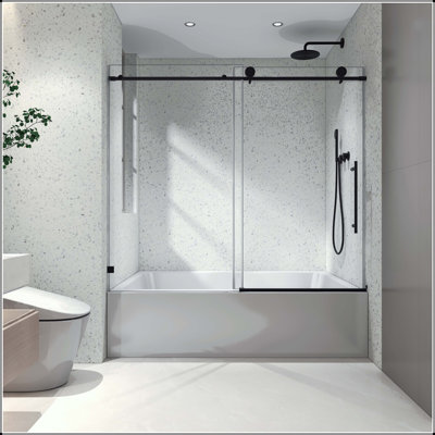 Frameless One Fixed and One Sliding Shower Door with 8mm Tempered Glass, Adjustable Soft Closing, and Nano Easy-Clean