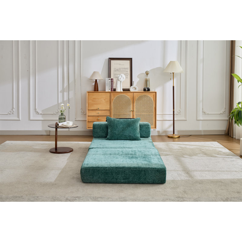 Canapé à compression, canapé-lit à plancher convertible à structure fixe, canapé modulaire à assise simple sans os, sans assemblage requis, tissu chenille, pour chambre à coucher de salon, vert foncé
