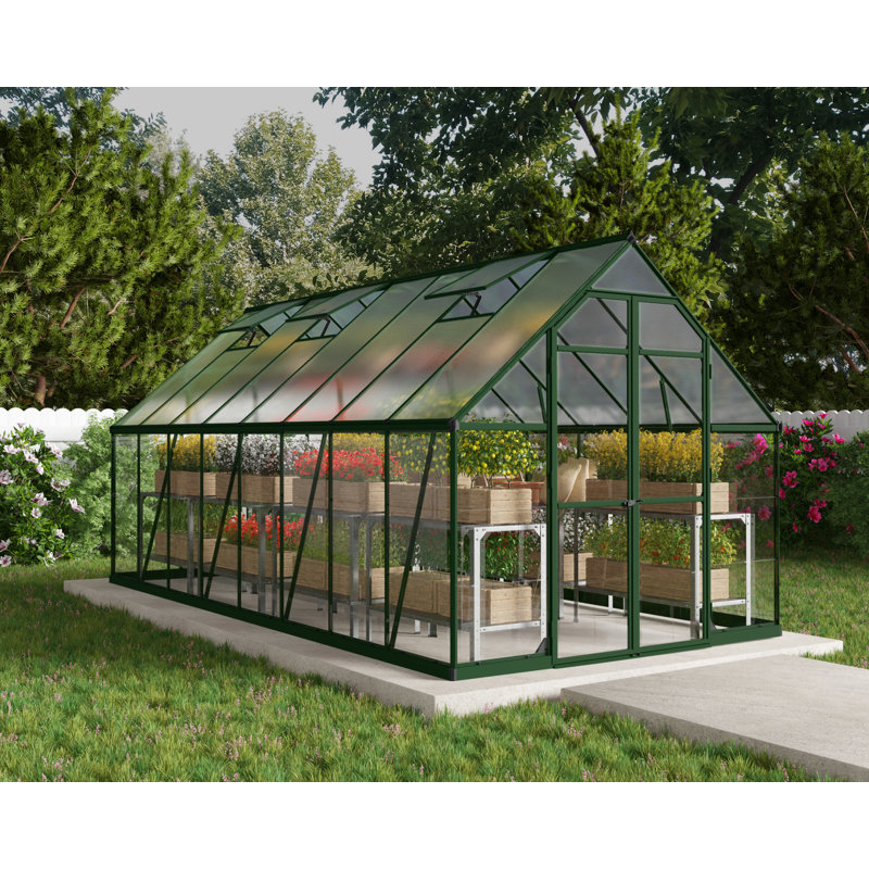 Palram - Canopia Balance 8' W x 20' D Walk-In Hobby Polycarbonate Aluminum Frame Greenhouse Kit with Roof Vents - Green