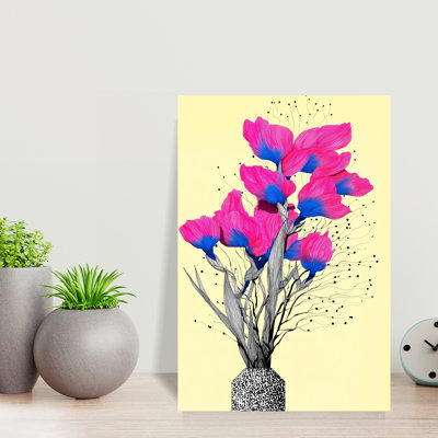 Vibrant Pink Blue Blooms Abstract Bold Colorful Nature Flower Wall Art Print
