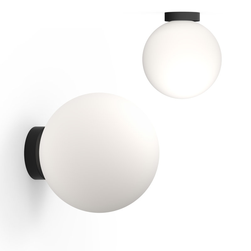Bola Sphere Globe Flush Mounted Sconce, 13.6" H x 12" W x 12" D, Matte Black
