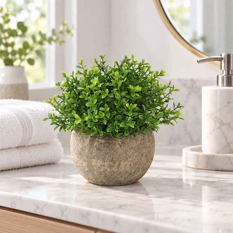 4.7" Mini Artificial Green Plant with Paper Pulp Pot