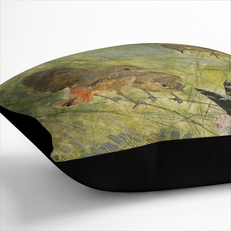 Redstart Birds And Butterflies Square Throw Cushion, 55cm H x 55cm W x 20cm D, Black