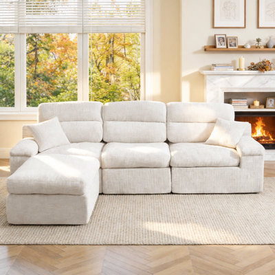 Canapé d'angle avec dossier haut, canapé en L avec chenille flammée, coussin en éponge haute densité compressé, canapé sans assemblage peu encombrant pour le salon, un appartement