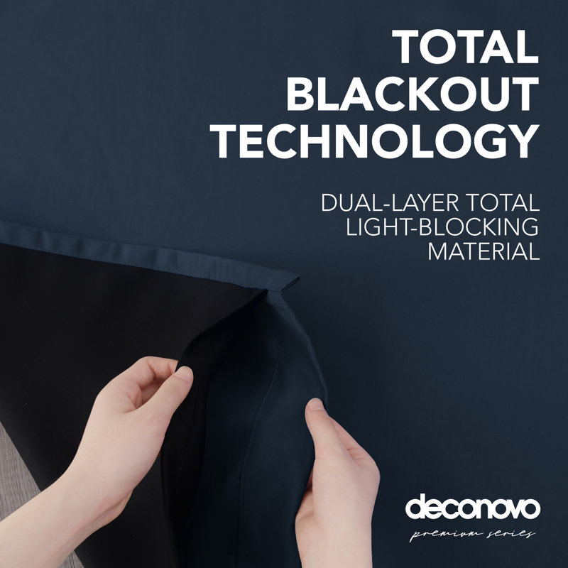 Deconovo 100 Percent Blackout with Liner Rod Pocket Curtain Panel Pair, 52" W x 84" L, Navy Blue