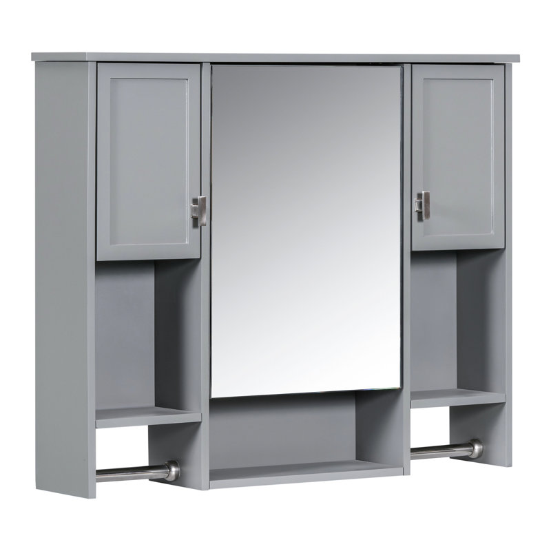 Armoire de salle de bain murale - Miroir et matériaux polyvalents avec rangement gris 35 po x 28 po