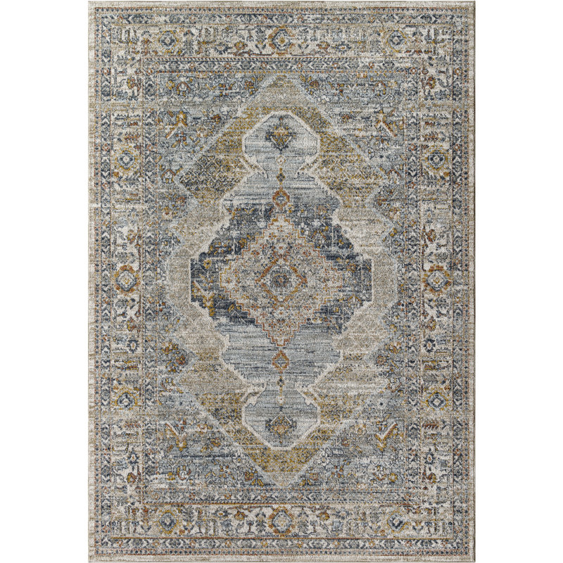 Tapis oriental en polyester tissé à la machine en gris, Tapis de couloir 2 pi 8 po x 7 pi 3 po
