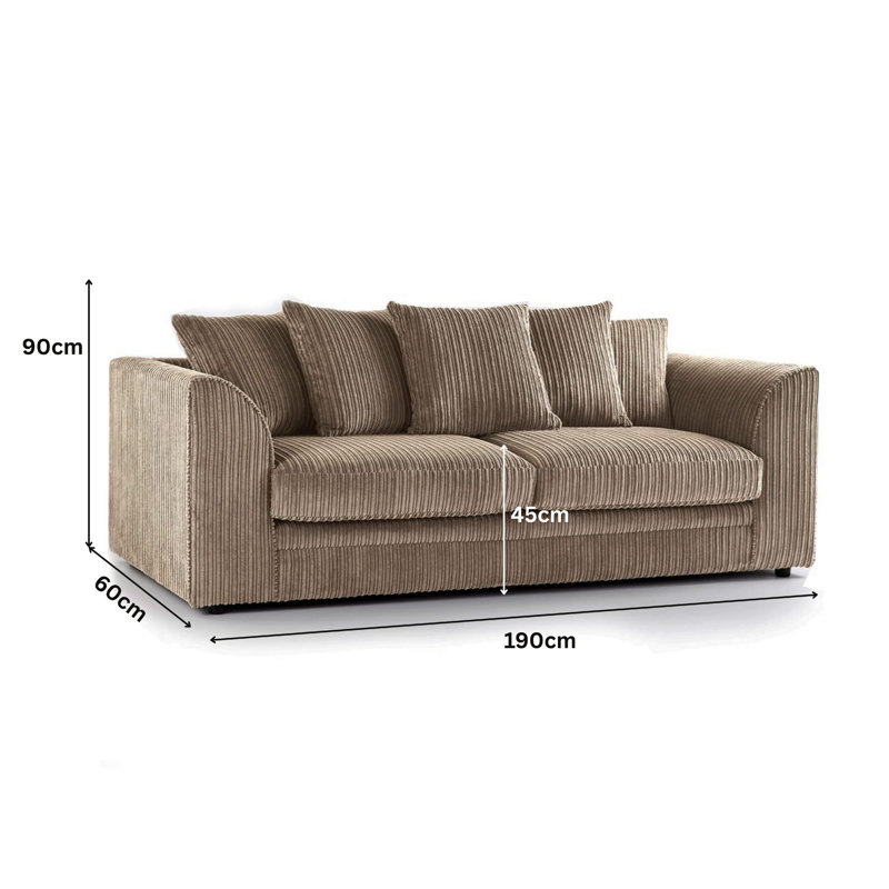 3 Seater Corduroy Sofa, 90cm H x 190cm W x 90cm D, Beige