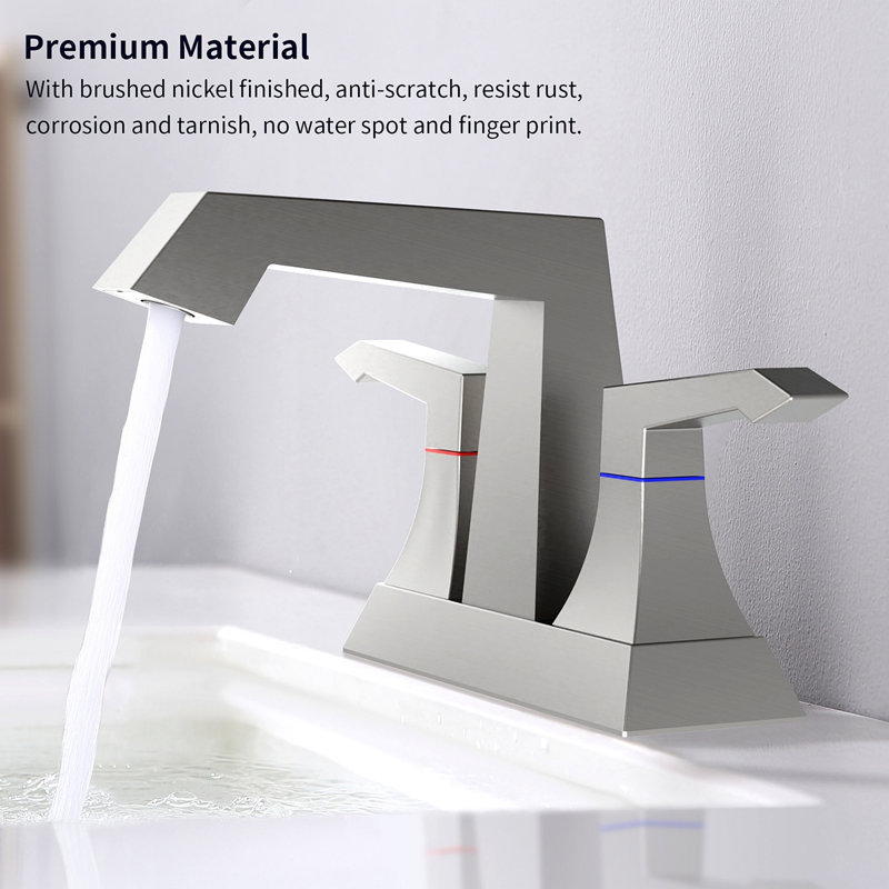 2-Handle Heavy Duty Bathroom Faucet With Drain And Supply Kits, Modern Style Lavatory Deck Mounted Faucet, Brushed Nickel