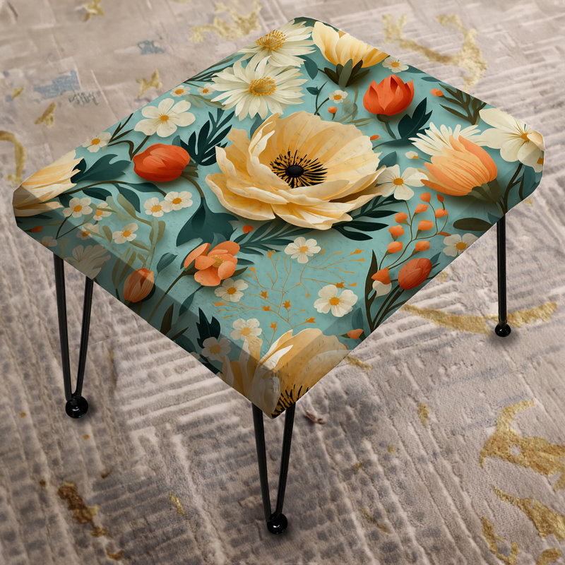 Beige Poupart Funky Floral Serenade - Floral Rectangle Ottoman