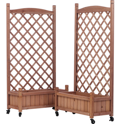 Raised Garden Bed With Trellis 2 Pack - Outdoor Wooden Planter Box & Plant Stand 30 Simple Up Water-Based Plant- Coating 3-Layer Adjustable Solid Wood For Indoor And Areas Brown 2 Quick Toxin- Fit For