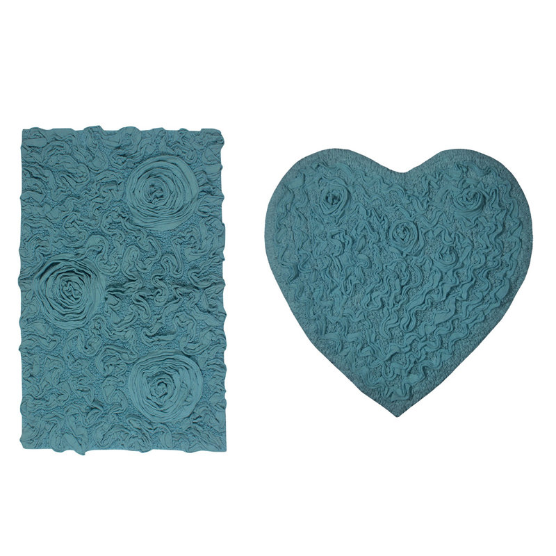Schoenberger Heart and rectangle Shape Bath set (Set of 2), Blue