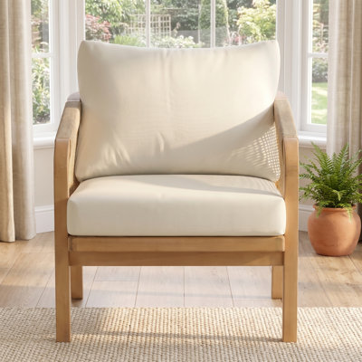 Fauteuil de jardin Lusso - Fauteuil en bois d'eucalyptus résistant aux intempéries avec coussins épais et détails en corde - Mobilier d'extérieur moderne pour terrasse, porche, patio ou bord de piscine (Naturel)