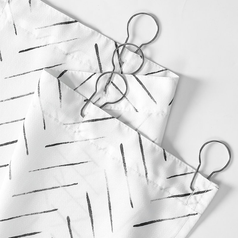 Black and White Chevron Fabric Shower Curtain with Hooks