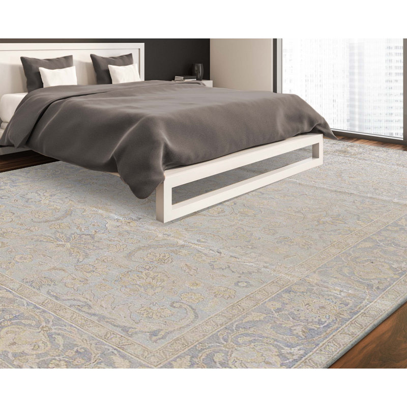 Hand-Knotted High-Quality Blue and Black Area Rug