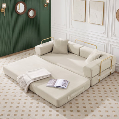 Canapé-lit convertible 78" sans dossier avec 2 oreillers, matelas pliant en velours côtelé, aucun assemblage requis, canapé de sol idéal pour les petits espaces de salon.