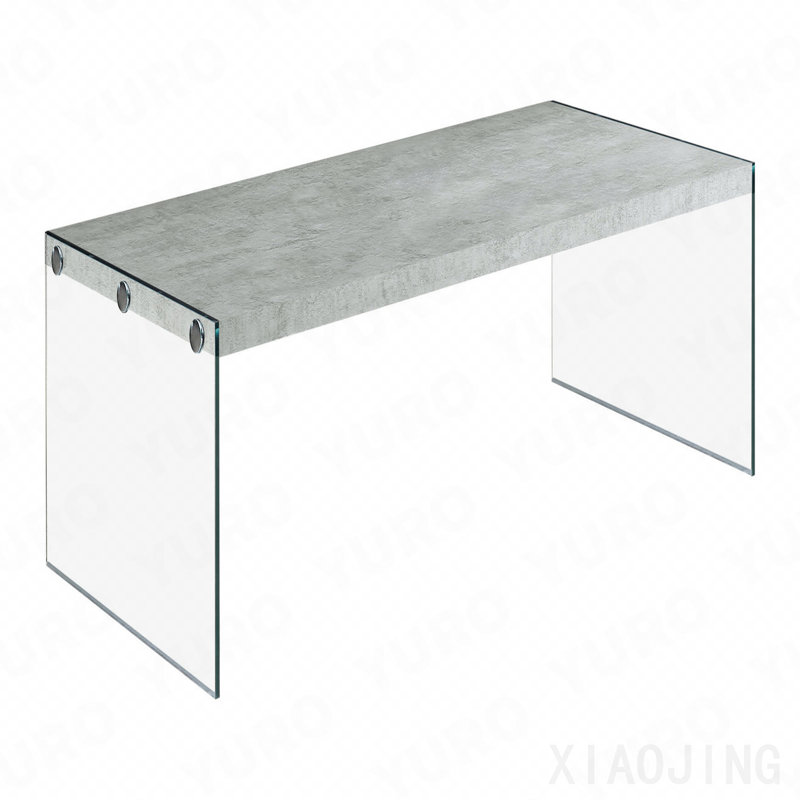 44"L Rectangular Grey Laminate And Tempered Glass Coffee Table