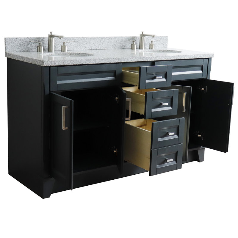 Ensemble de meuble-lavabo de salle de bain double 61 po Detlef, Gris / Blanc